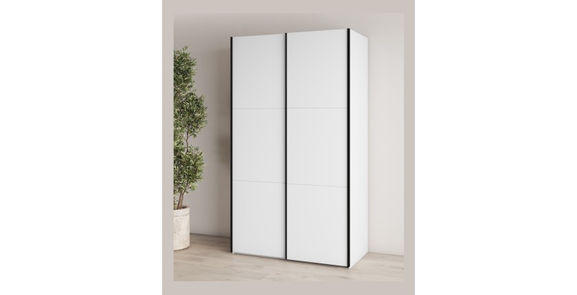 Armoire SLIDE – 120 cm – 2 portes coulissantes – Coloris blanc – Aménagement penderie ou étagères
