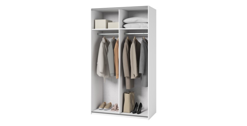 Armoire SLIDE – 120 cm – 2 portes coulissantes – Coloris blanc – Aménagement penderie ou étagères