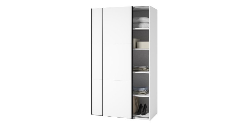 Armoire SLIDE – 120 cm – 2 portes coulissantes – Coloris blanc – Aménagement penderie ou étagères