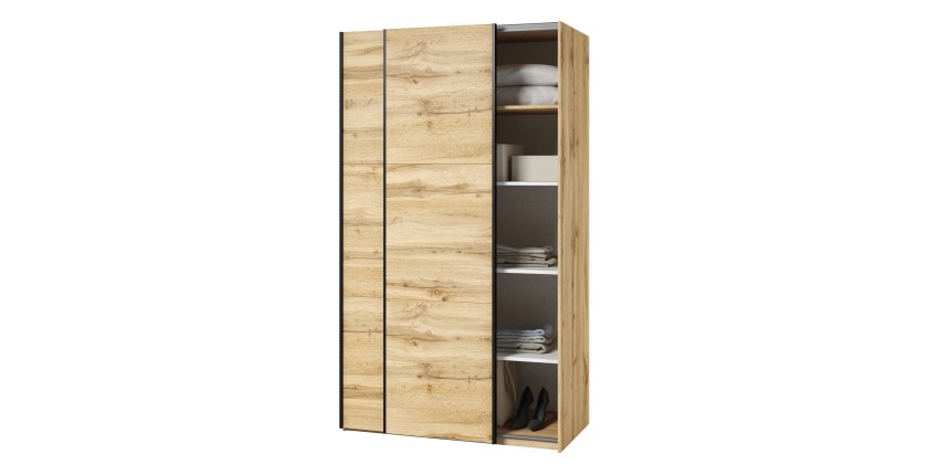 Armoire SLIDE – 120 cm – 2 portes coulissantes – Coloris chêne – Style naturel et moderne