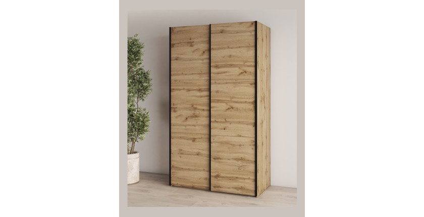 Armario SLIDE – 120 cm – 2 puertas corredizas – Color roble – Estilo natural y moderno