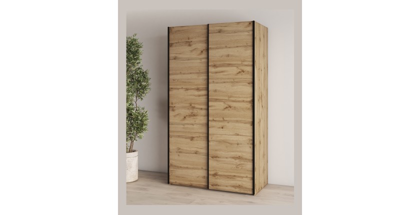 Armoire SLIDE – 120 cm – 2 portes coulissantes – Coloris chêne – Style naturel et moderne