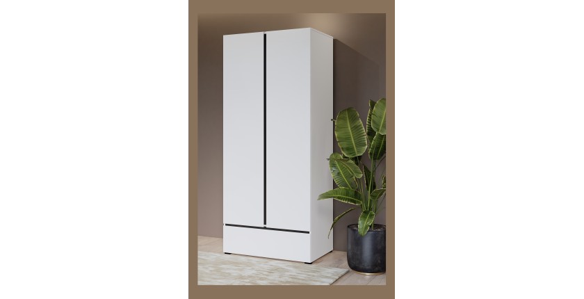 Armoire HAVANA 90 cm – 2 portes + 1 tiroir – Coloris blanc et noir – Design moderne et fonctionnel