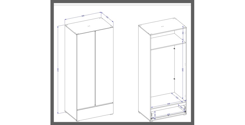 Armario HAVANA 90 cm – 2 puertas + 1 cajón – Color blanco y negro – Diseño moderno y funcional