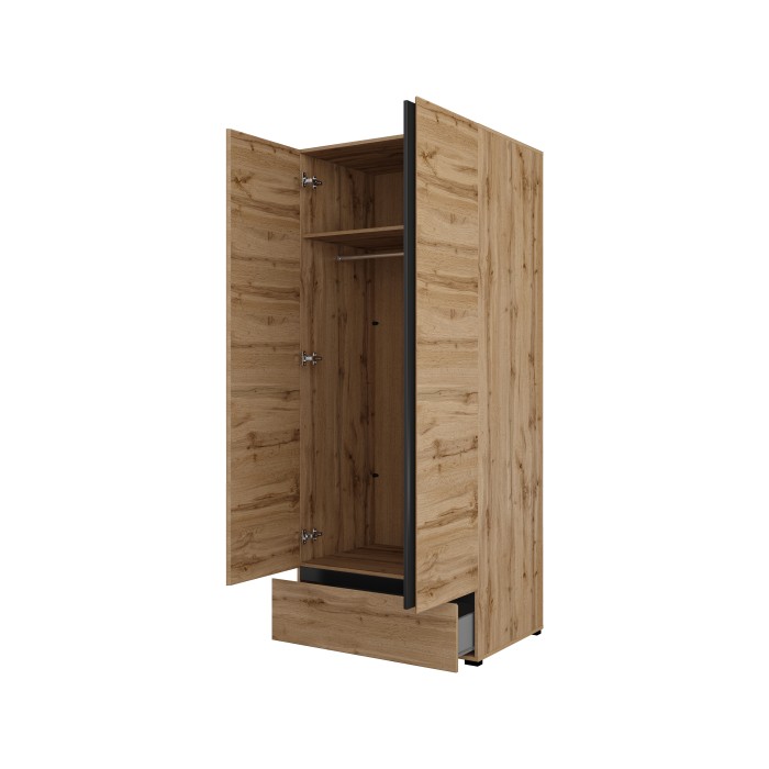 Armadio HAVANA 90 cm – Rovere e nero – 2 porte + 1 cassetto – Organizzazione compatta dallo stile naturale