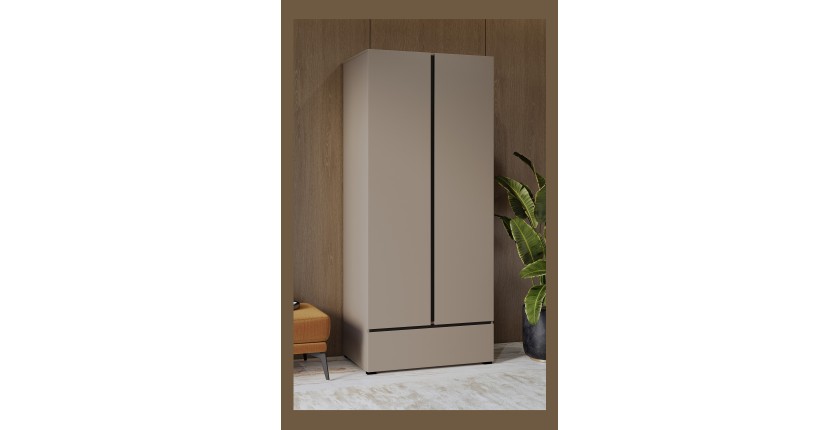 Armario HAVANA 90 cm – Beige y negro – 2 puertas + 1 cajón – Diseño compacto y contemporáneo