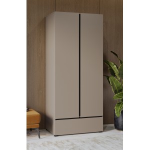 Armario HAVANA 90 cm – Beige y negro – 2 puertas + 1 cajón – Diseño compacto y contemporáneo
