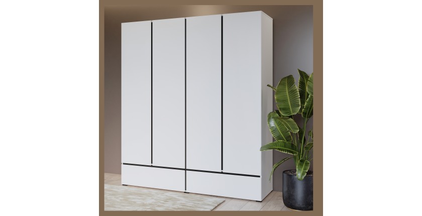 Armoire HAVANA 180 cm – 4 portes et 2 tiroirs – Coloris blanc et noir – Design moderne et grande capacité