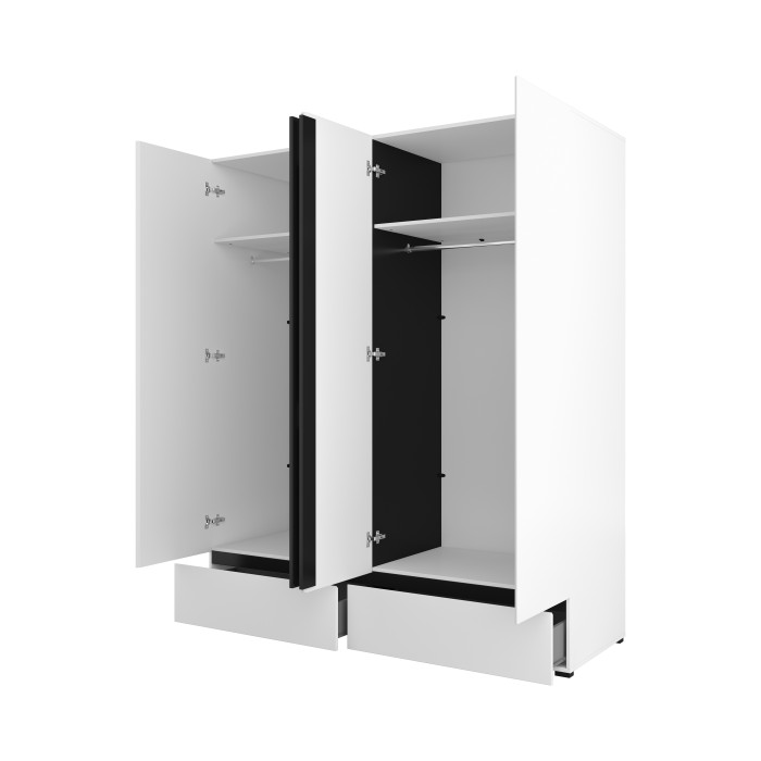 Armadio HAVANA 180 cm – 4 porte e 2 cassetti – Colori bianco e nero – Design moderno e grande capacità