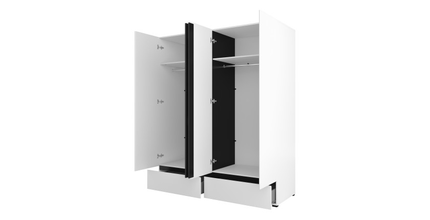 Armoire HAVANA 180 cm – 4 portes et 2 tiroirs – Coloris blanc et noir – Design moderne et grande capacité