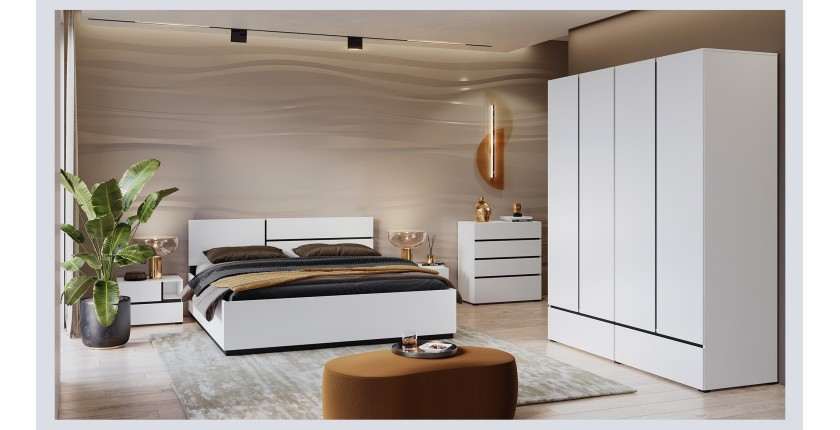 Armoire HAVANA 180 cm – 4 portes et 2 tiroirs – Coloris blanc et noir – Design moderne et grande capacité