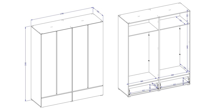 Armoire HAVANA 180 cm – Chêne et noir – 4 portes + 2 tiroirs – Élégance naturelle et grande capacité