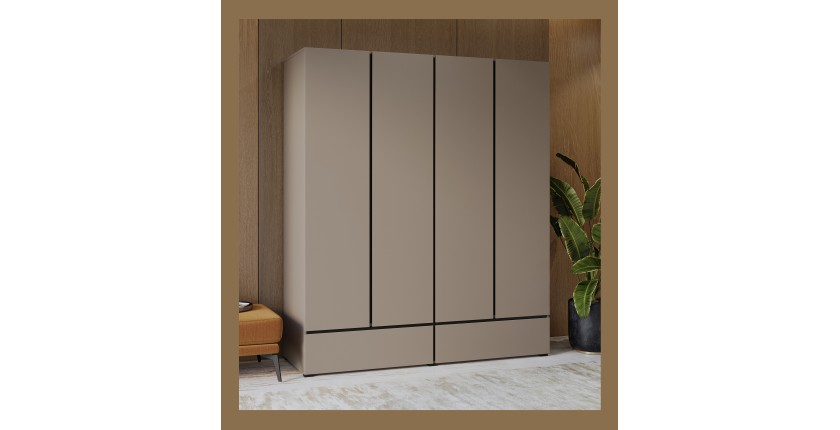 Armoire HAVANA 180 cm – Beige et noir – 4 portes et 2 tiroirs – Élégance moderne et rangement XXL