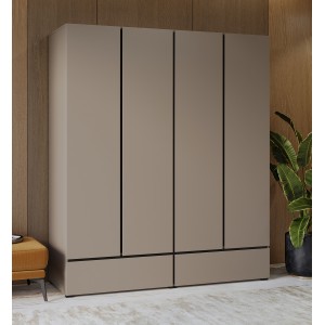 Armario HAVANA 180 cm – Beige y negro – 4 puertas y 2 cajones – Elegancia moderna y almacenamiento XXL