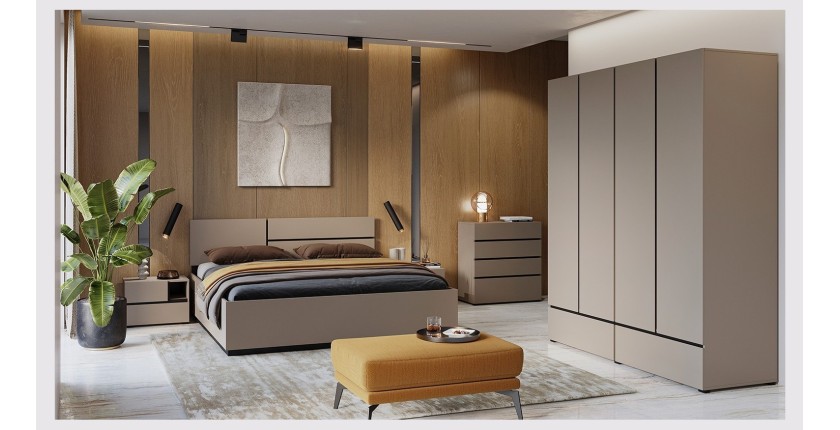 Armoire HAVANA 180 cm – Beige et noir – 4 portes et 2 tiroirs – Élégance moderne et rangement XXL