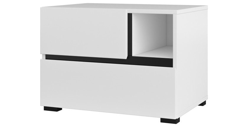 Table de chevet HAVANA blanche et noire – 2 tiroirs et 1 niche – Design contemporain et fonctionnel