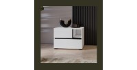 Table de chevet HAVANA blanche et noire – 2 tiroirs et 1 niche – Design contemporain et fonctionnel