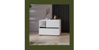 Table de chevet HAVANA blanche et noire – 2 tiroirs et 1 niche – Design contemporain et fonctionnel