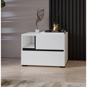 Table de chevet HAVANA blanche et noire – 2 tiroirs et 1 niche – Design contemporain et fonctionnel