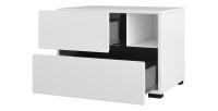 Table de chevet HAVANA blanche et noire – 2 tiroirs et 1 niche – Design contemporain et fonctionnel