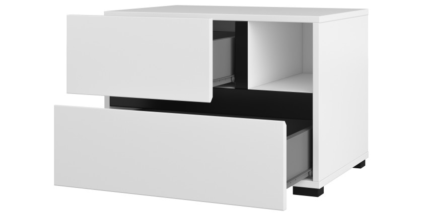 Table de chevet HAVANA blanche et noire – 2 tiroirs et 1 niche – Design contemporain et fonctionnel
