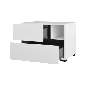 Table de chevet HAVANA blanche et noire – 2 tiroirs et 1 niche – Design contemporain et fonctionnel