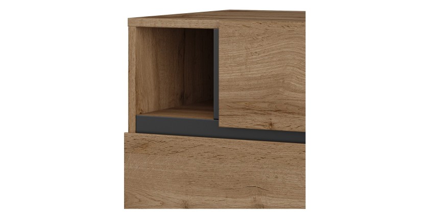Tavolino da notte HAVANA in quercia e nero - 2 cassetti e 1 nicchia - Stile naturale e storage pratico