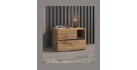 Tavolino da notte HAVANA in quercia e nero - 2 cassetti e 1 nicchia - Stile naturale e storage pratico