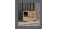 Table de chevet HAVANA chêne et noir – 2 tiroirs et 1 niche – Style naturel et rangement pratique