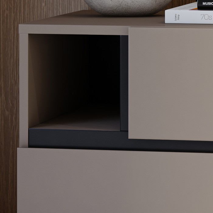 Nachttisch HAVANA beige und schwarz – 2 Schubladen und 1 Fach – Moderner Stauraum und elegantes Design