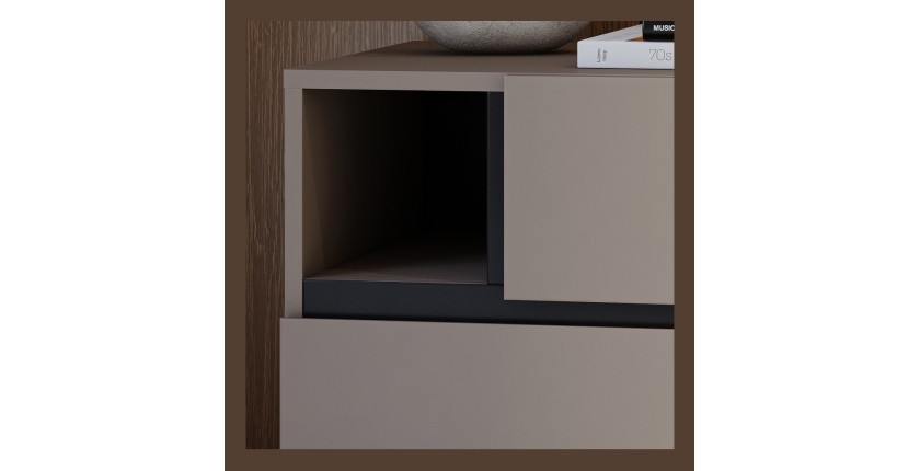 Comodino HAVANA beige e nero - 2 cassetti e 1 vano - Contenitore moderno e design elegante