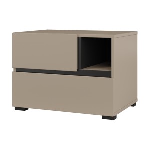 Table de chevet HAVANA beige et noir – 2 tiroirs et 1 niche – Rangement moderne et design élégant