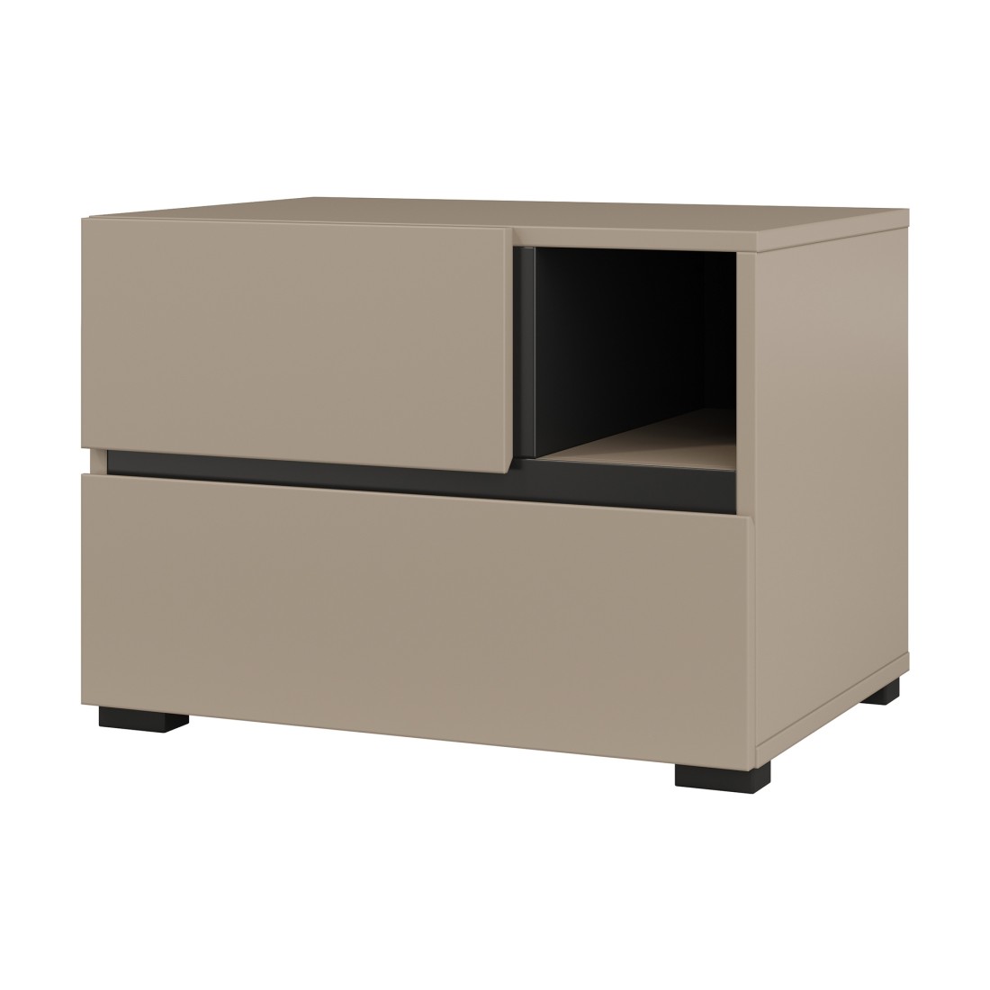 Table de chevet HAVANA beige et noir – 2 tiroirs et 1 niche – Rangement moderne et design élégant