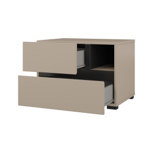 Table de chevet HAVANA beige et noir – 2 tiroirs et 1 niche – Rangement moderne et design élégant
