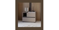 Table de chevet HAVANA beige et noir – 2 tiroirs et 1 niche – Rangement moderne et design élégant