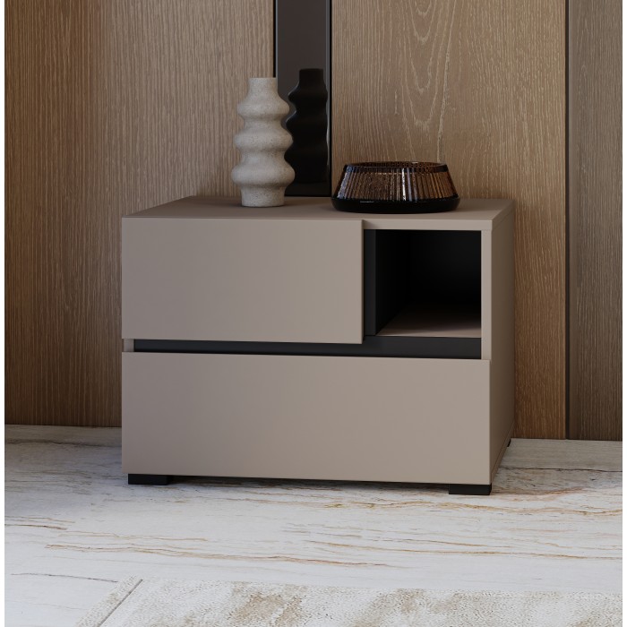 Nachttisch HAVANA beige und schwarz – 2 Schubladen und 1 Fach – Moderner Stauraum und elegantes Design