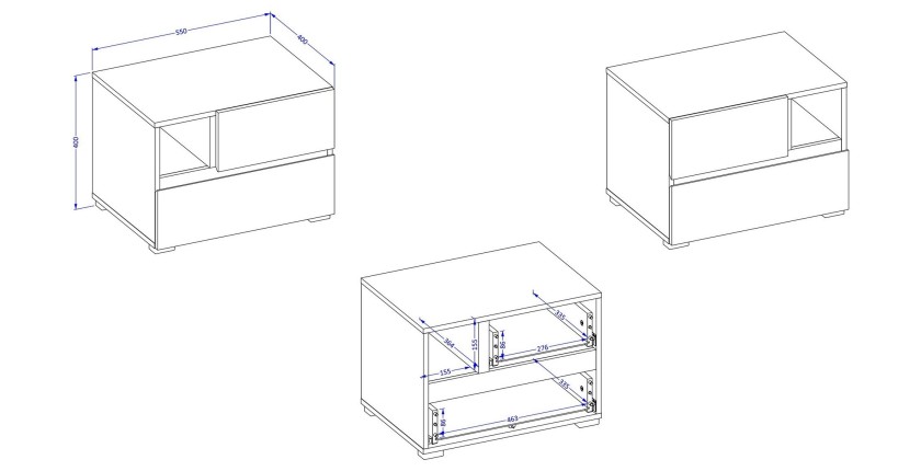Table de chevet HAVANA beige et noir – 2 tiroirs et 1 niche – Rangement moderne et design élégant
