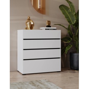 Cómoda HAVANA blanca y negra – 4 cajones – Estilo contemporáneo y almacenamiento práctico