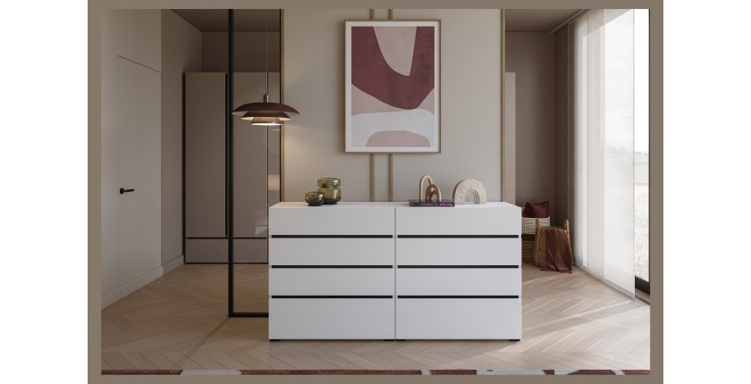 Cómoda HAVANA blanca y negra – 4 cajones – Estilo contemporáneo y almacenamiento práctico