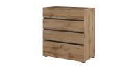 Commode HAVANA chêne et noir – 4 tiroirs – Style naturel et rangement moderne
