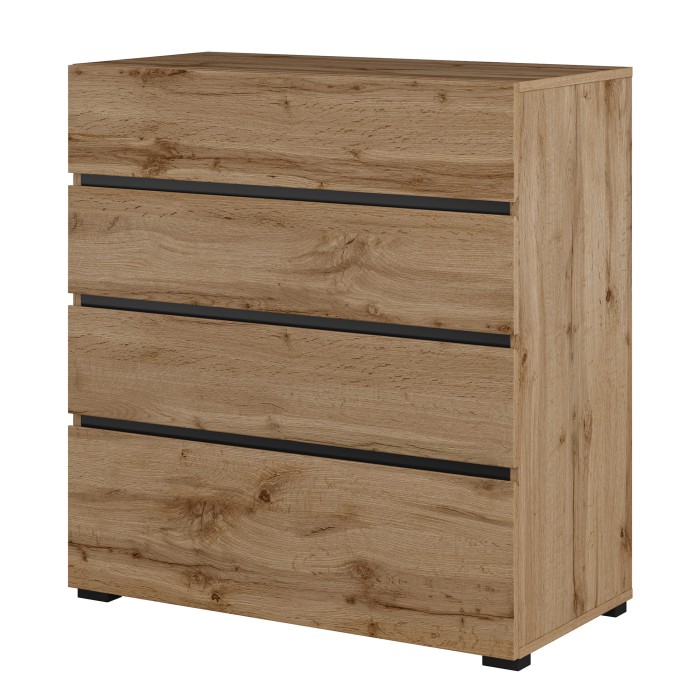 Commode HAVANA chêne et noir – 4 tiroirs – Style naturel et rangement moderne