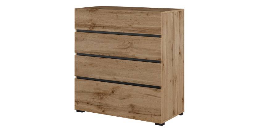 Commode HAVANA chêne et noir – 4 tiroirs – Style naturel et rangement moderne