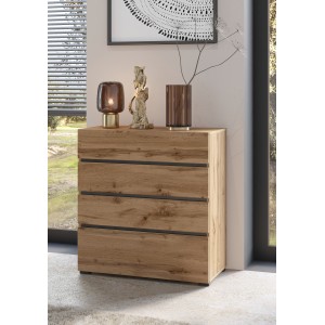 Commode HAVANA chêne et noir – 4 tiroirs – Style naturel et rangement moderne