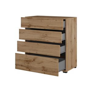 Commode HAVANA chêne et noir – 4 tiroirs – Style naturel et rangement moderne