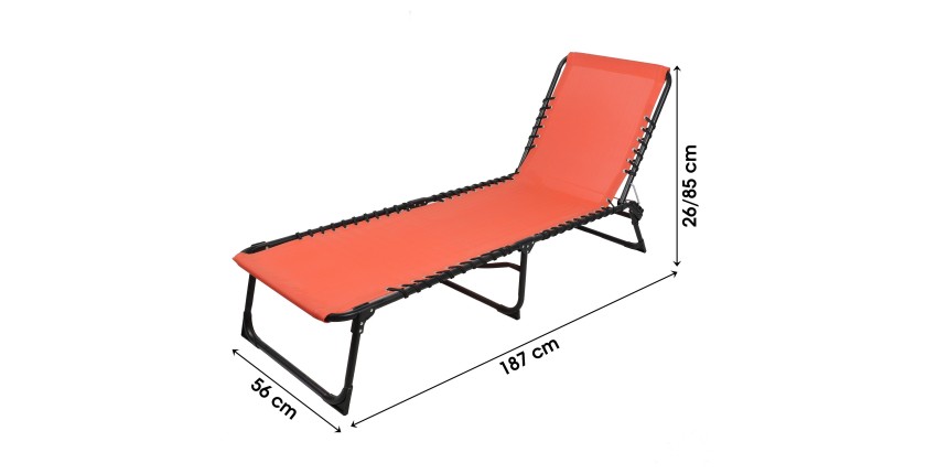 Set di 2 lettini da sole corallo – 187x56x26/85 cm – Metallo – Tela resistente – Schienale reclinabile