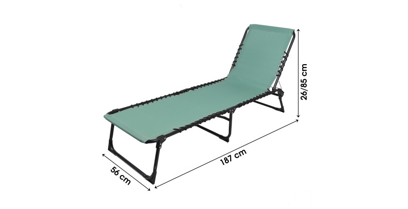 Set di 2 lettini verdi - 187x56x26/85 cm - Metallo - Tela resistente - Schienale reclinabile