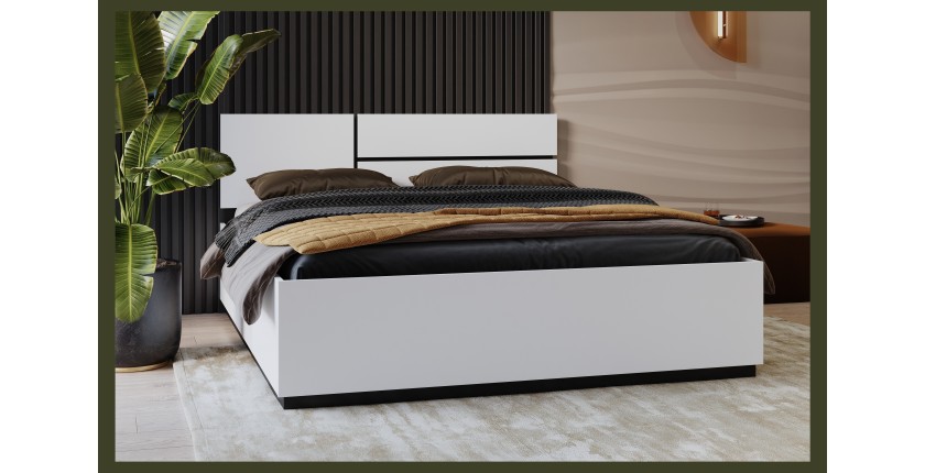 Lit HAVANA 160x200 cm blanc et noir – Design moderne et structure robuste