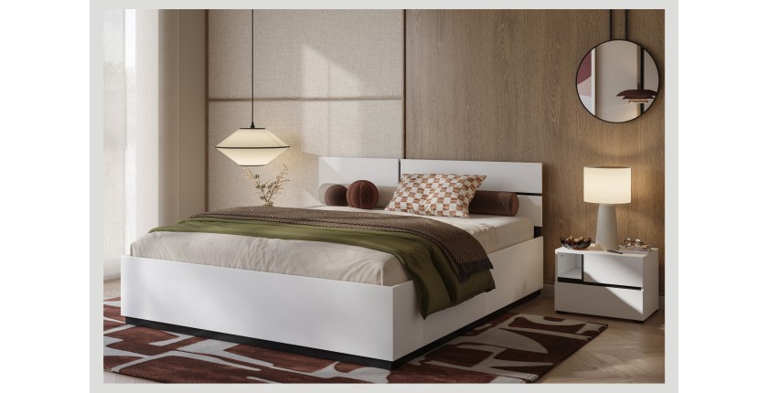 Cama HAVANA 180x200 cm blanca y negra – Cama de diseño moderno para habitación adulta