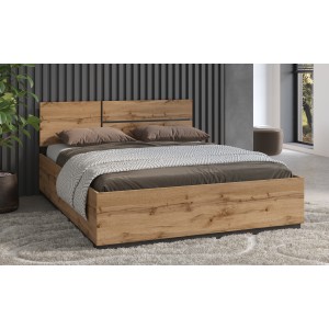 Lit HAVANA 180x200 cm chêne et noir – Grand lit moderne pour chambre naturelle