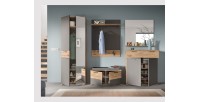Ensemble de salle de bain : meuble sous vasque + demi colonne + miroir – Gris anthracite et chêne clair – SELMA